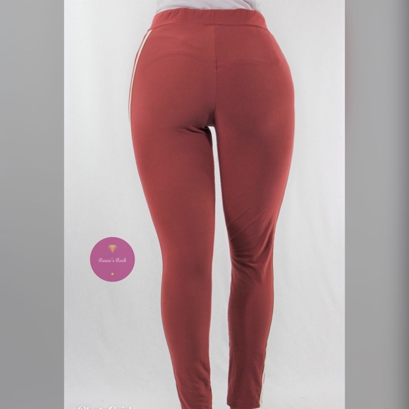 Casual Red Track Drawstring Sweatpants Two Stripes - Picture 2 of 2